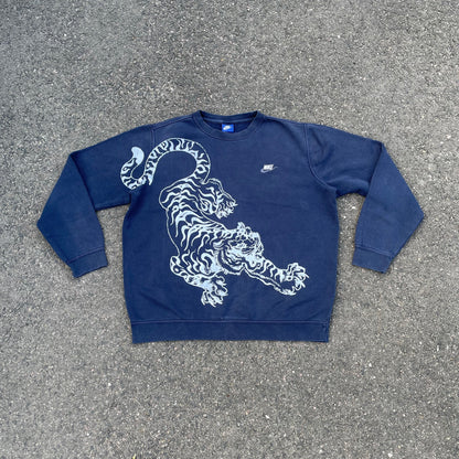 Custom Nike Navy Sweatshirt – White Tiger Print | Vintage 1 of 1