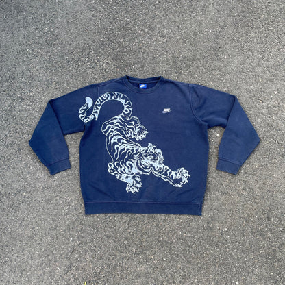Custom Nike Navy Sweatshirt – White Tiger Print | Vintage 1 of 1