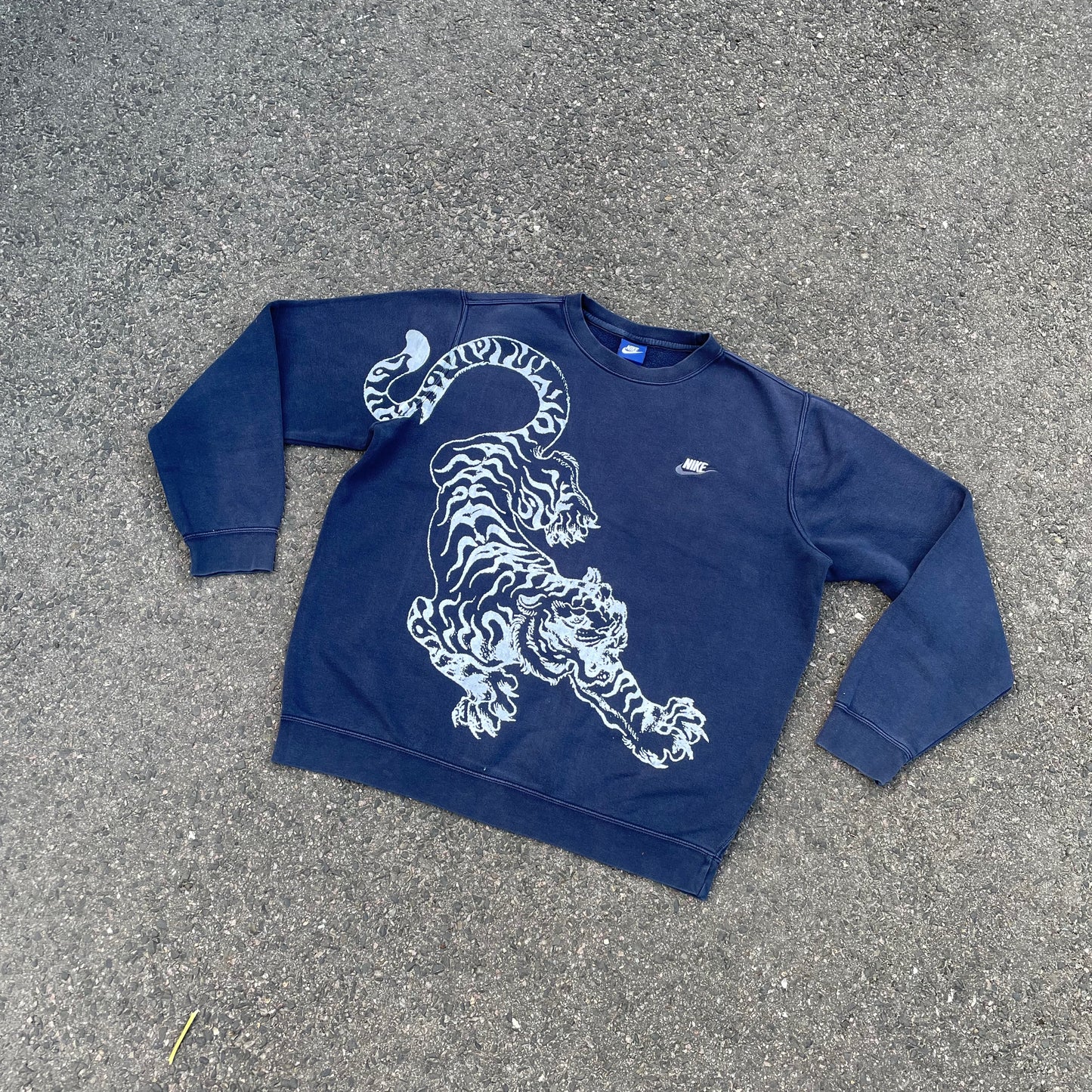 Custom Nike Navy Sweatshirt – White Tiger Print | Vintage 1 of 1