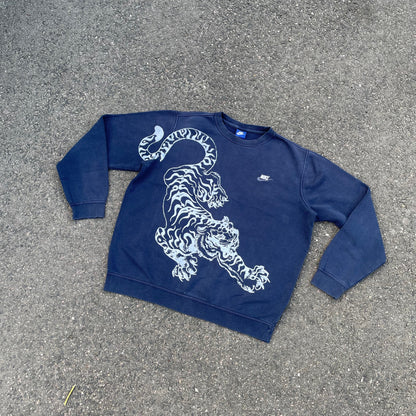 Custom Nike Navy Sweatshirt – White Tiger Print | Vintage 1 of 1