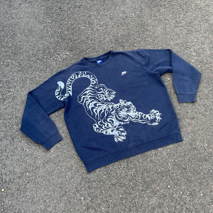 Custom Nike Navy Sweatshirt – White Tiger Print | Vintage 1 of 1