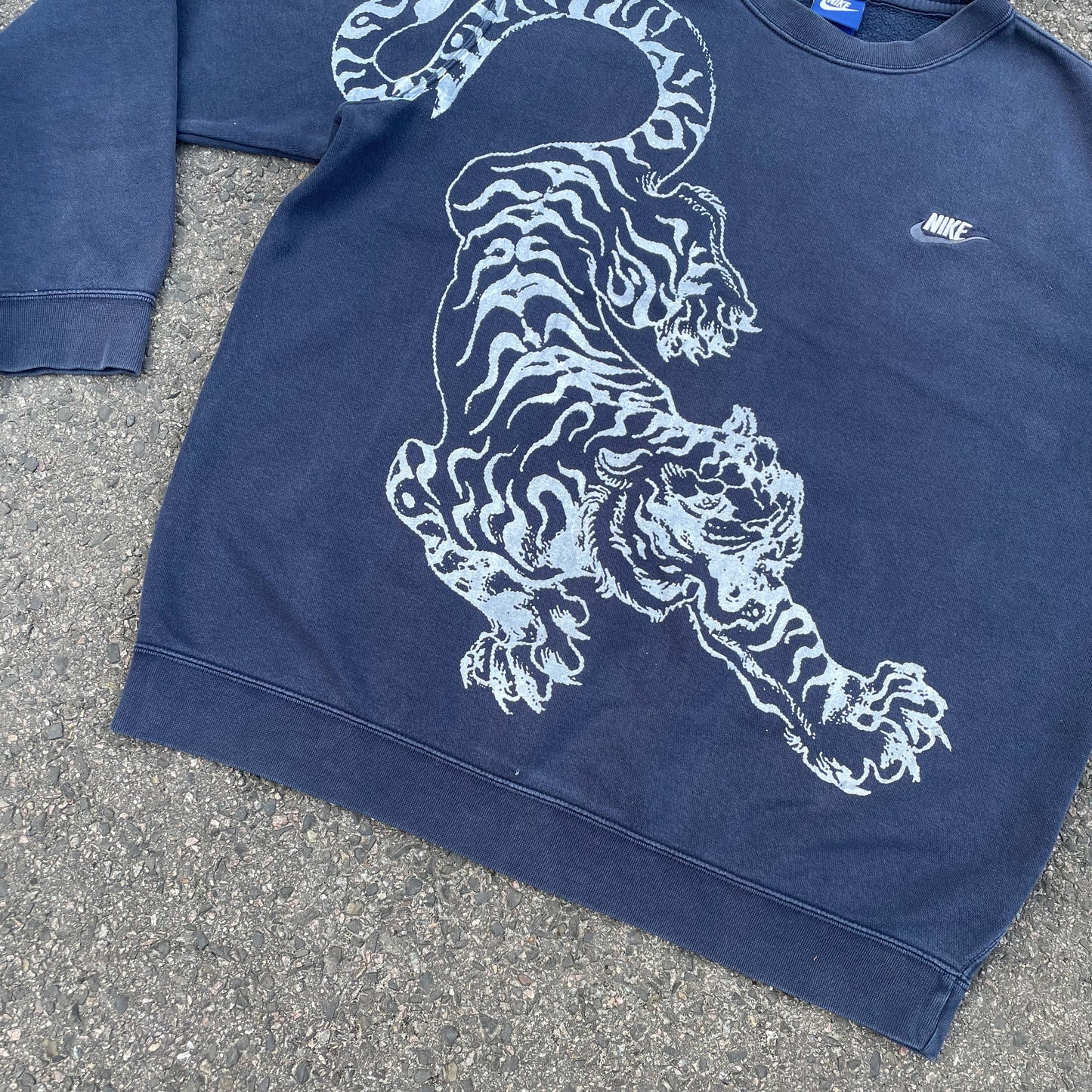 Custom Nike Navy Sweatshirt – White Tiger Print | Vintage 1 of 1