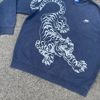 Custom Nike Navy Sweatshirt – White Tiger Print | Vintage 1 of 1