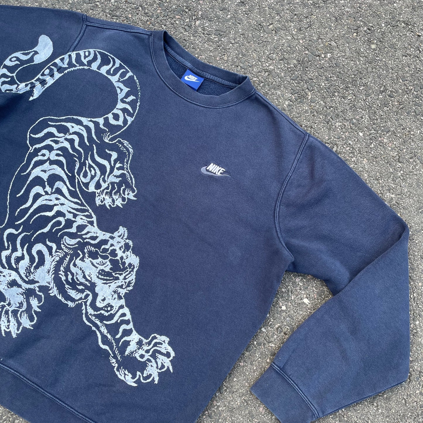 Custom Nike Navy Sweatshirt – White Tiger Print | Vintage 1 of 1