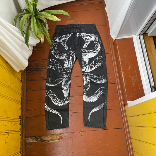 Custom Carhartt Snake Pants – Black Vintage Workwear with White Snake Graphic | 1 of 1 Alt Streetwear