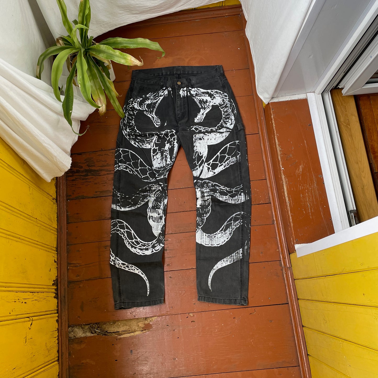 Custom Carhartt Snake Pants – Black Vintage Workwear with White Snake Graphic | 1 of 1 Alt Streetwear
