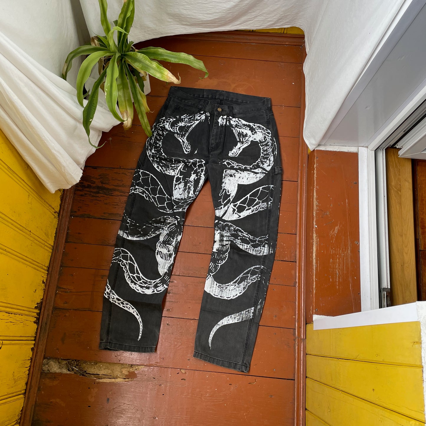 Custom Carhartt Snake Pants – Black Vintage Workwear with White Snake Graphic | 1 of 1 Alt Streetwear