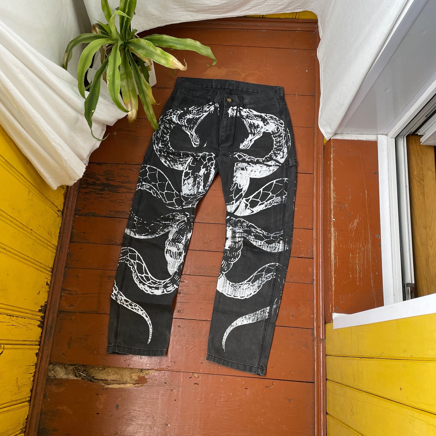 Custom Carhartt Snake Pants – Black Vintage Workwear with White Snake Graphic | 1 of 1 Alt Streetwear