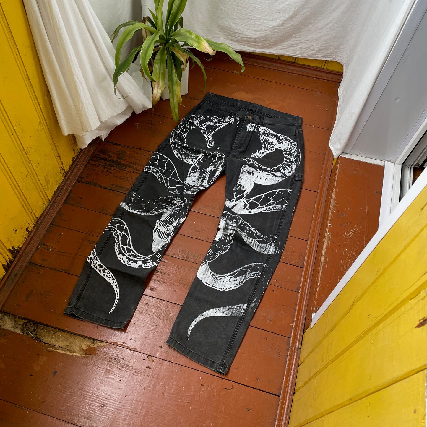 Custom Carhartt Snake Pants – Black Vintage Workwear with White Snake Graphic | 1 of 1 Alt Streetwear