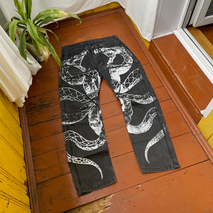 Custom Carhartt Snake Pants – Black Vintage Workwear with White Snake Graphic | 1 of 1 Alt Streetwear