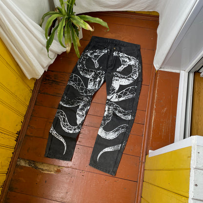 Custom Carhartt Snake Pants – Black Vintage Workwear with White Snake Graphic | 1 of 1 Alt Streetwear