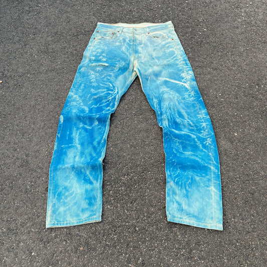 Custom Levi’s 501 Jeans – Washed Blue Landscape Art | Vintage 1 of 1