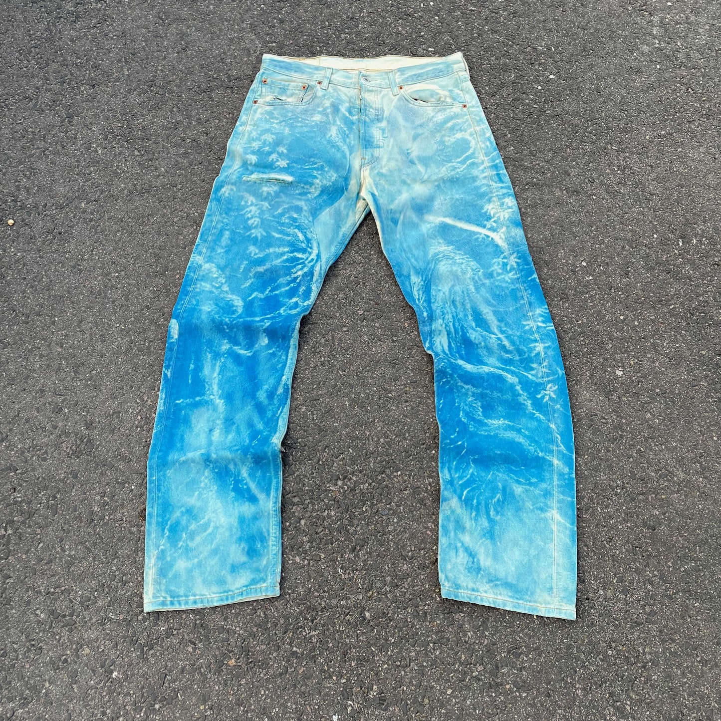 Custom Levi’s 501 Jeans – Washed Blue Landscape Art | Vintage 1 of 1