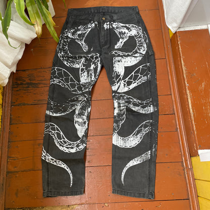 Custom Carhartt Snake Pants – Black Vintage Workwear with White Snake Graphic | 1 of 1 Alt Streetwear