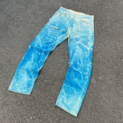 Custom Levi’s 501 Jeans – Washed Blue Landscape Art | Vintage 1 of 1