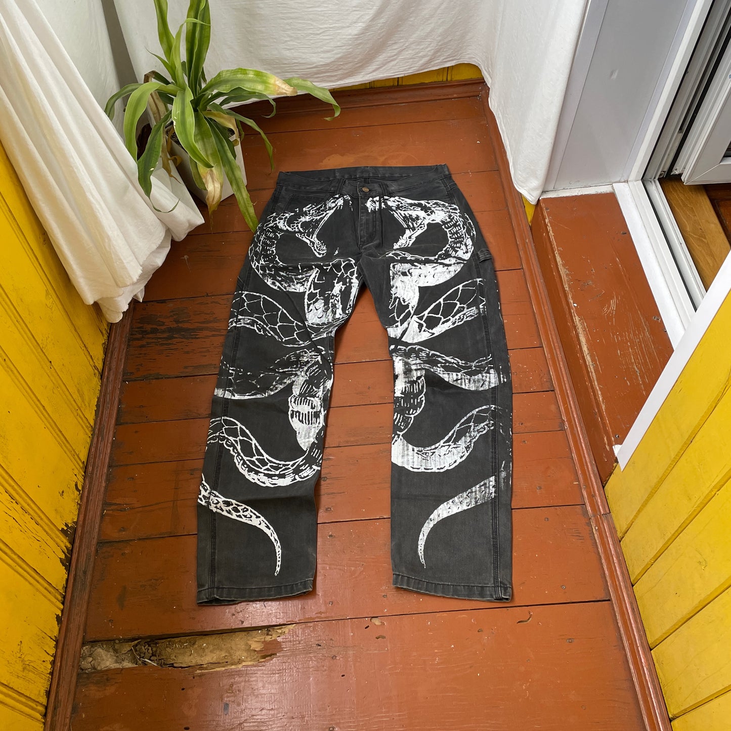 Custom Carhartt Snake Pants – Black Vintage Workwear with White Snake Graphic | 1 of 1 Alt Streetwear