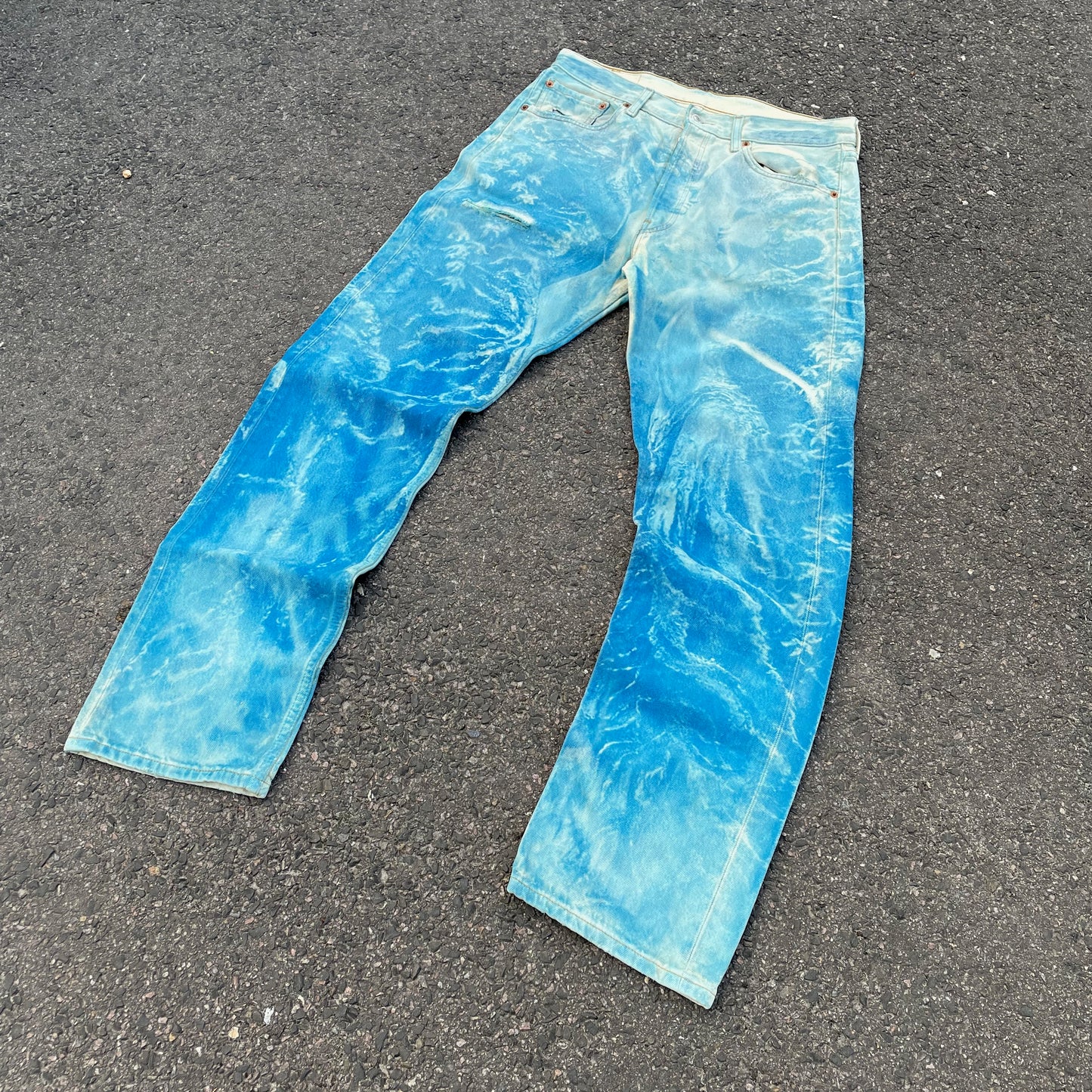 Custom Levi’s 501 Jeans – Washed Blue Landscape Art | Vintage 1 of 1