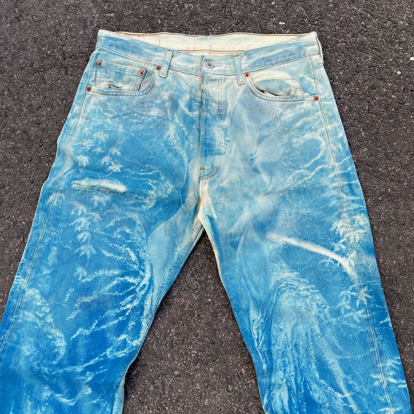 Custom Levi’s 501 Jeans – Washed Blue Landscape Art | Vintage 1 of 1