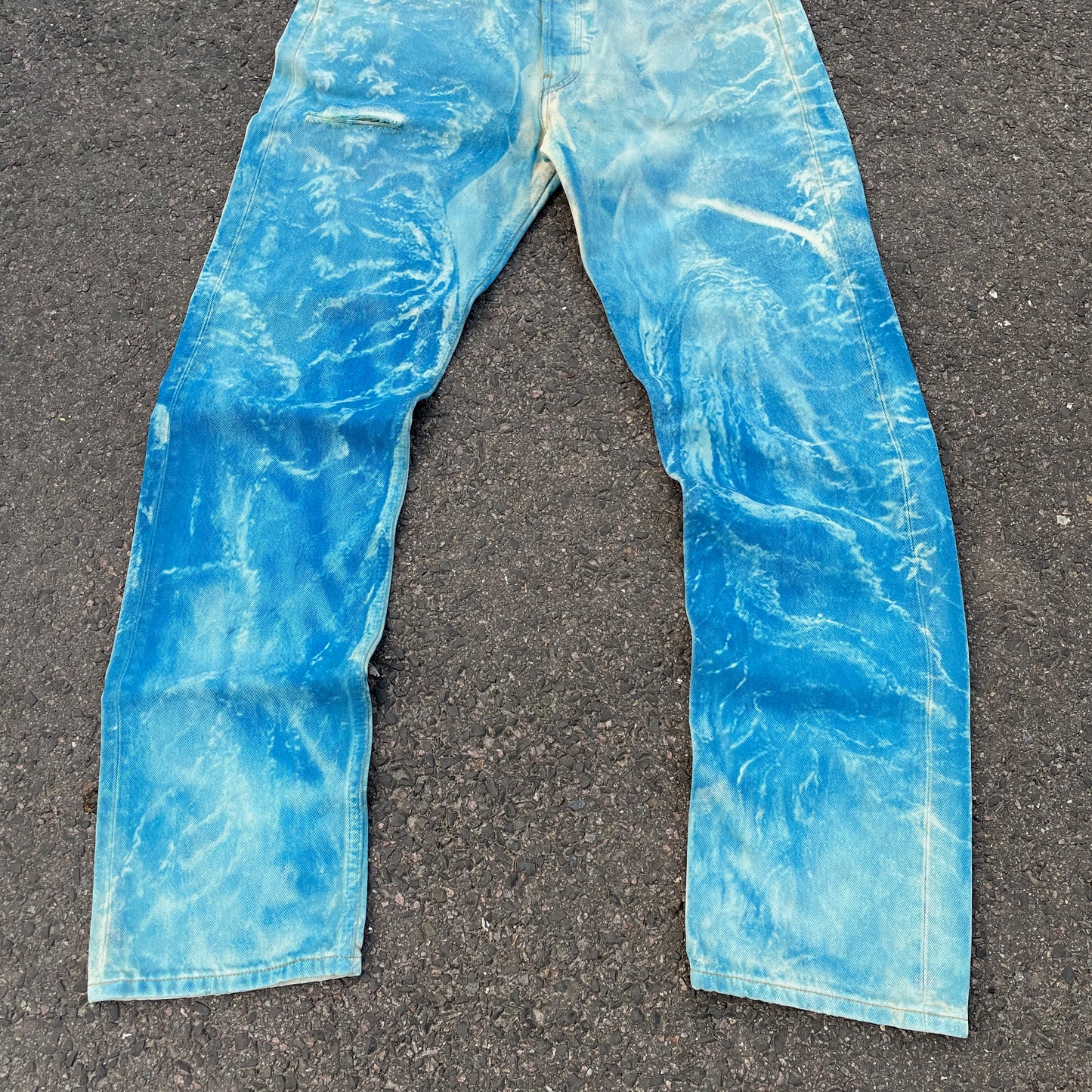 Custom Levi’s 501 Jeans – Washed Blue Landscape Art | Vintage 1 of 1
