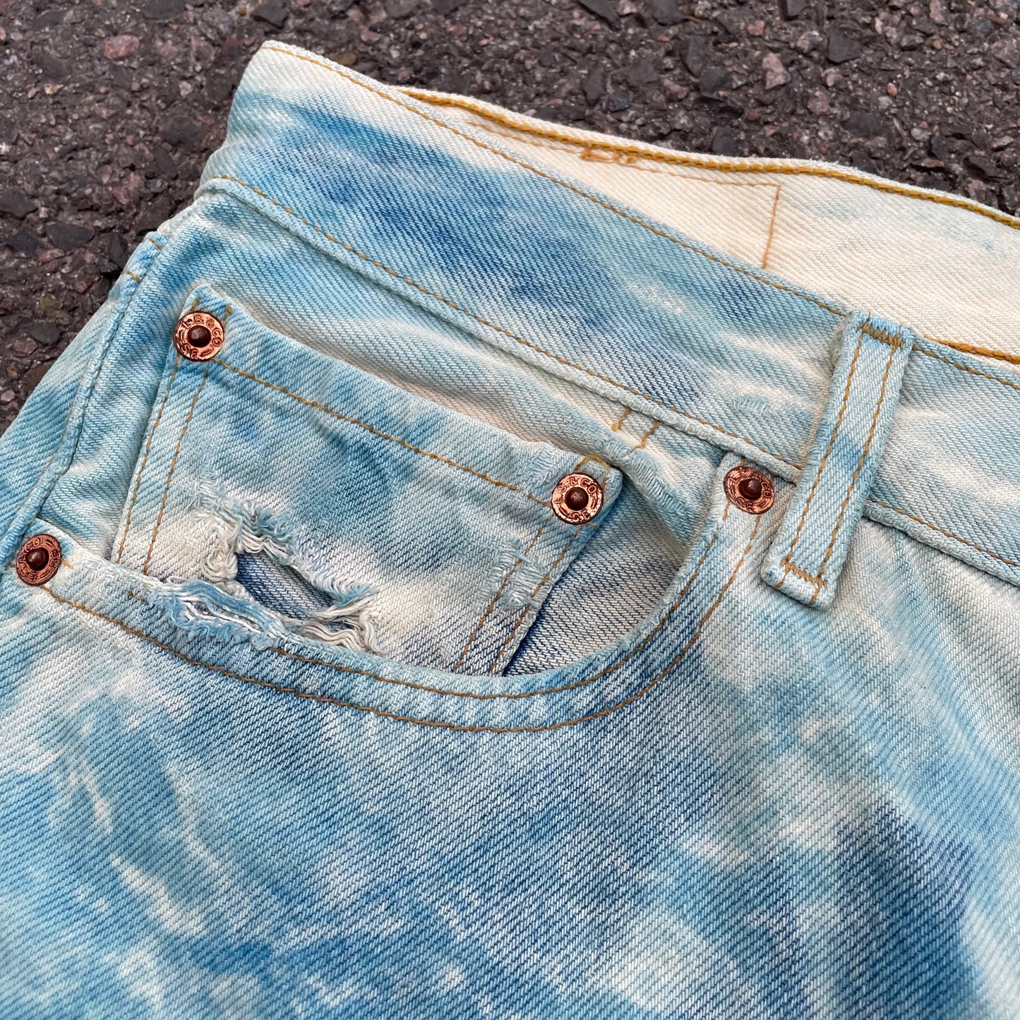 Custom Levi’s 501 Jeans – Washed Blue Landscape Art | Vintage 1 of 1