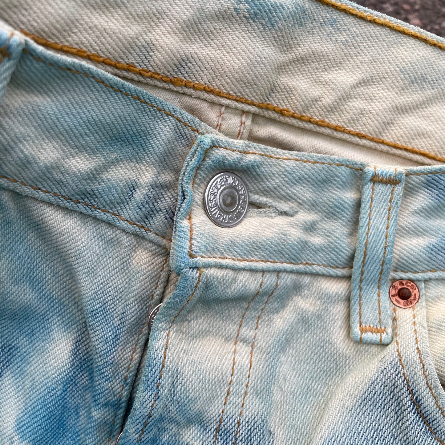 Custom Levi’s 501 Jeans – Washed Blue Landscape Art | Vintage 1 of 1