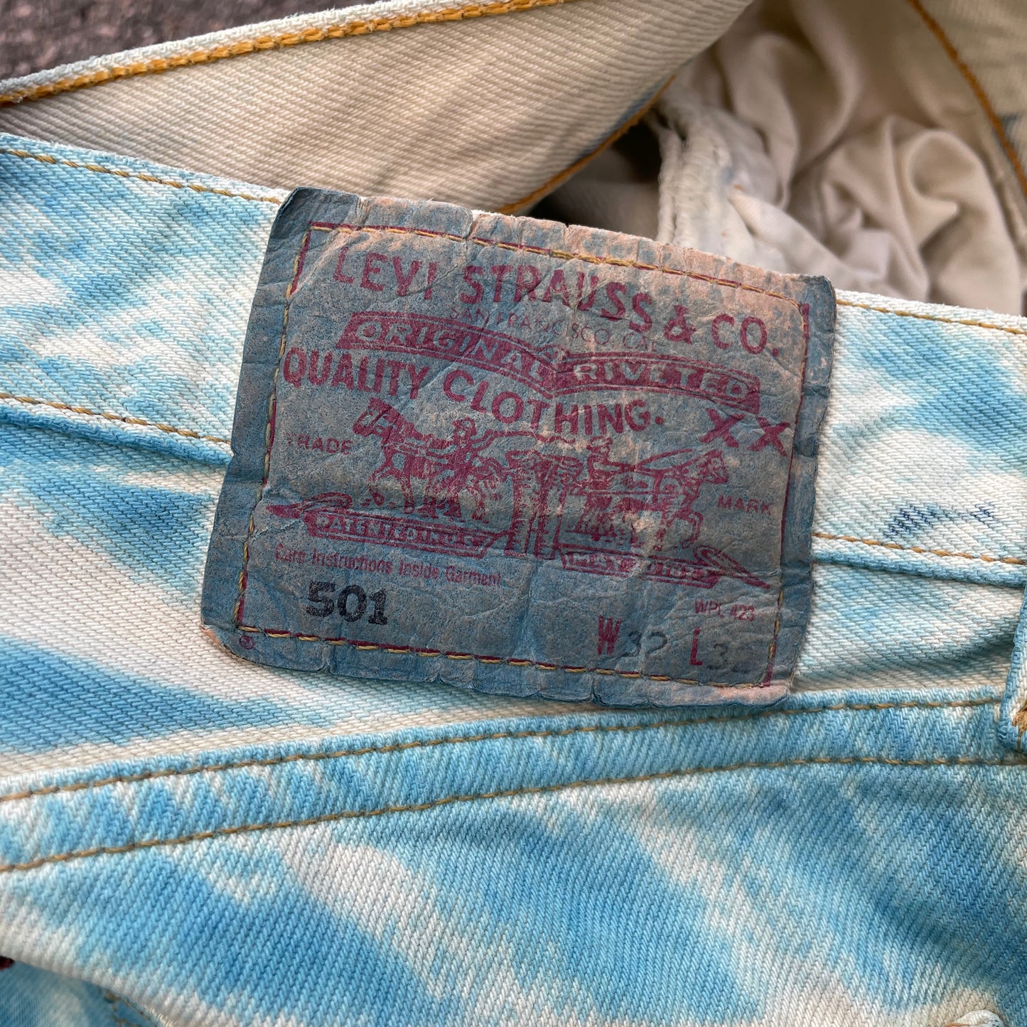 Custom Levi’s 501 Jeans – Washed Blue Landscape Art | Vintage 1 of 1