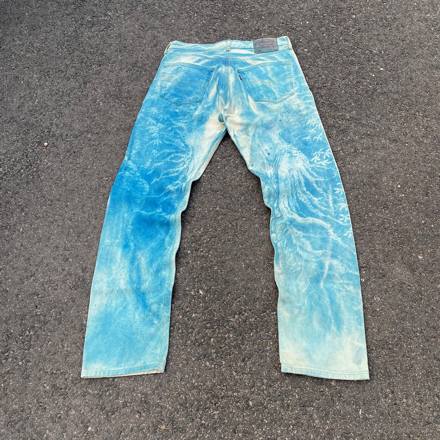 Custom Levi’s 501 Jeans – Washed Blue Landscape Art | Vintage 1 of 1