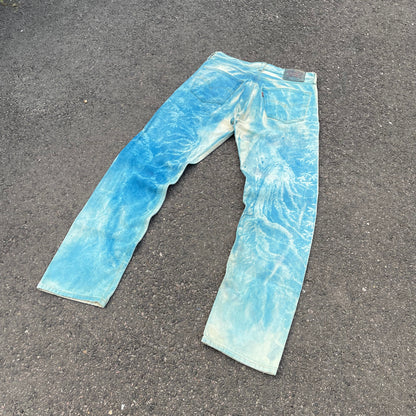Custom Levi’s 501 Jeans – Washed Blue Landscape Art | Vintage 1 of 1