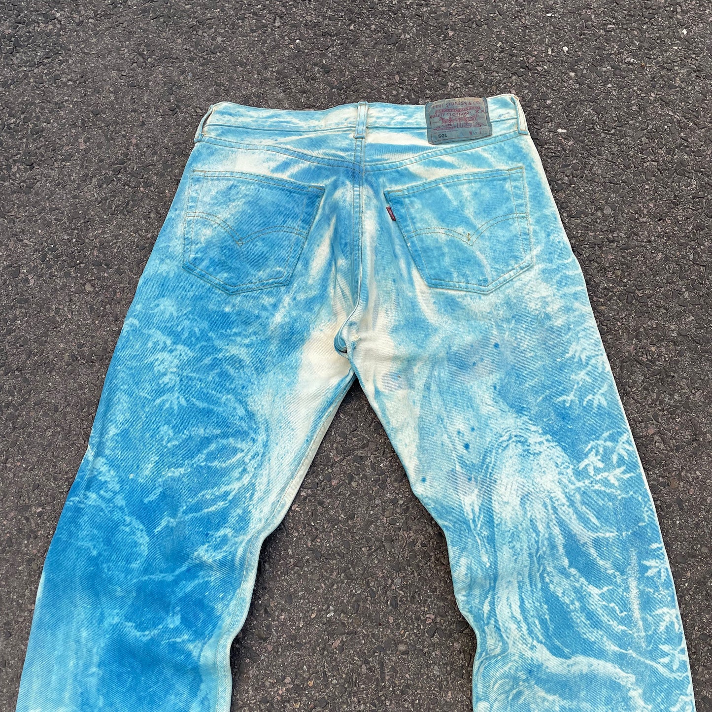 Custom Levi’s 501 Jeans – Washed Blue Landscape Art | Vintage 1 of 1