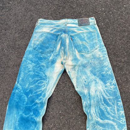 Custom Levi’s 501 Jeans – Washed Blue Landscape Art | Vintage 1 of 1
