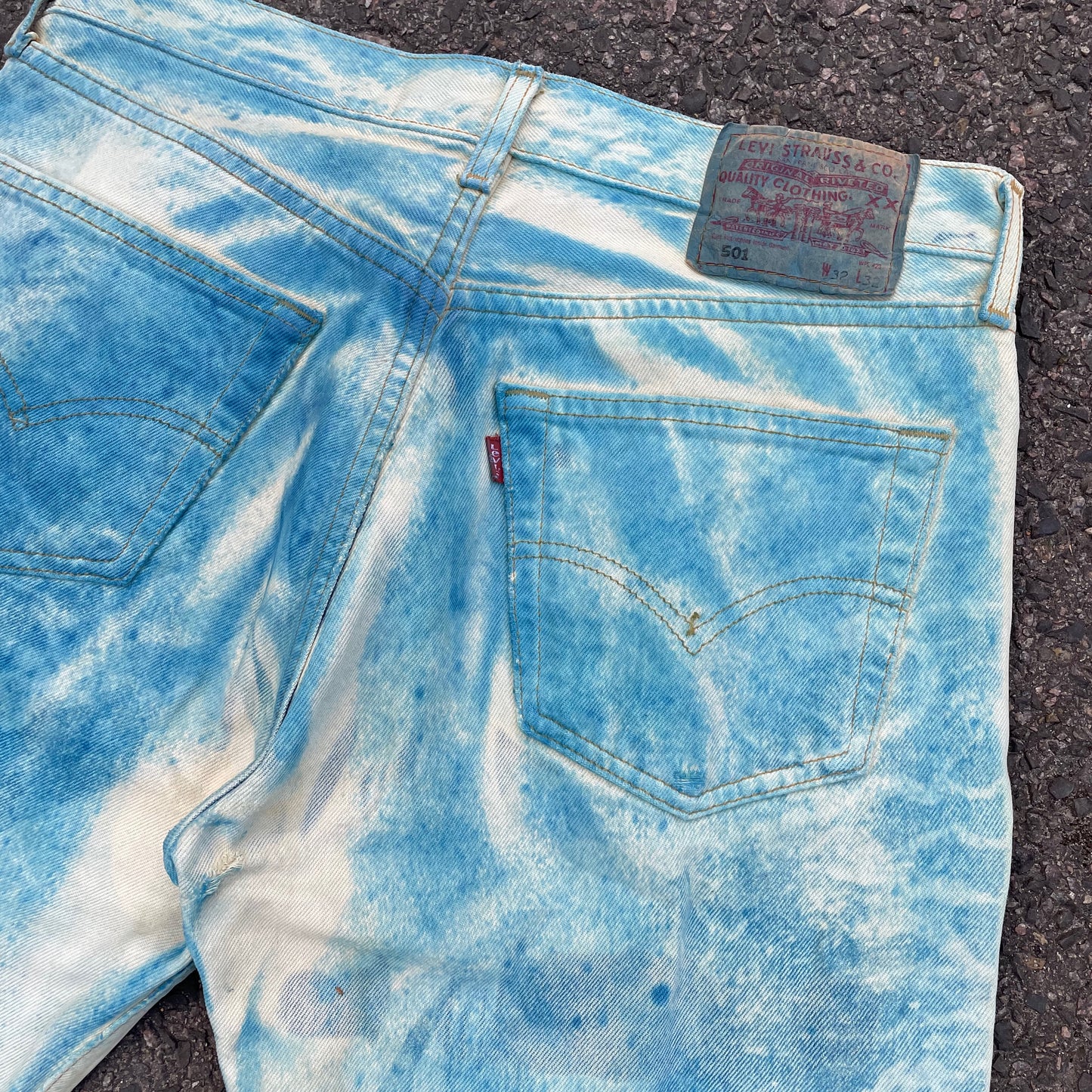 Custom Levi’s 501 Jeans – Washed Blue Landscape Art | Vintage 1 of 1