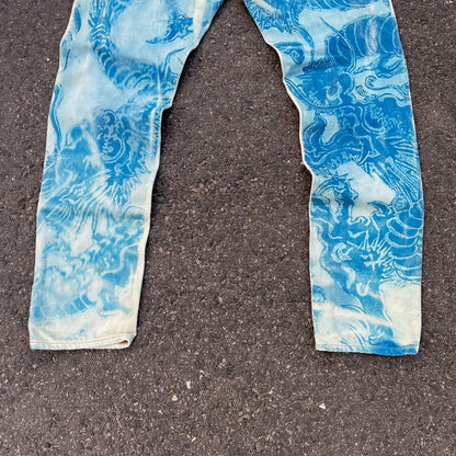 Custom Carhartt Dragon Jeans – Washed Blue Dragon Art | Vintage Workwear 1 of 1