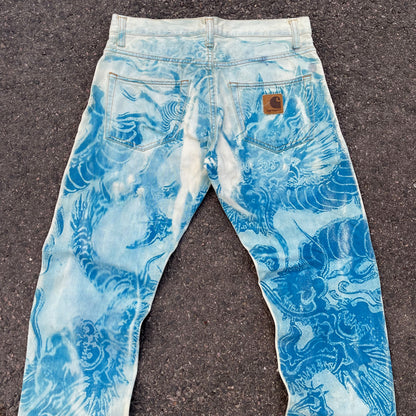Custom Carhartt Dragon Jeans – Washed Blue Dragon Art | Vintage Workwear 1 of 1