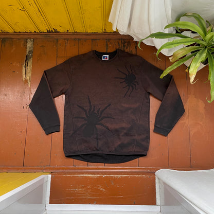 Custom Russell Spider Crewneck – Hand-Printed Black Tarantula on Bleached Faded Sweatshirt | Vintage Fit