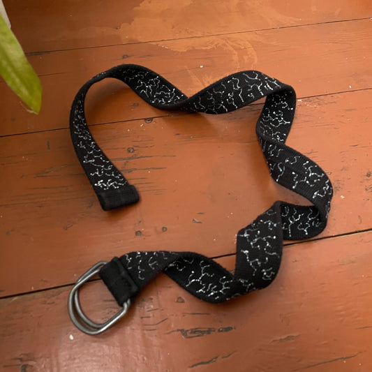 Custom Black Canvas Double Ring Belt – Hand-Printed Crosses | Adjustable 40 in Length | Alt Streetwear Accessory