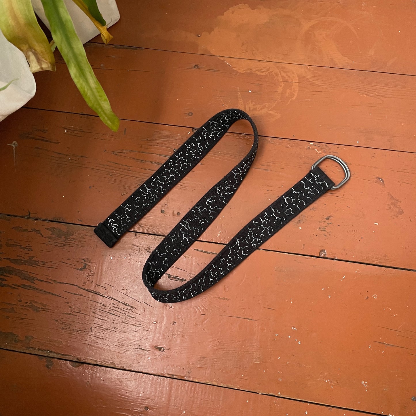 Custom Black Canvas Double Ring Belt – Hand-Printed Crosses | Adjustable 40 in Length | Alt Streetwear Accessory