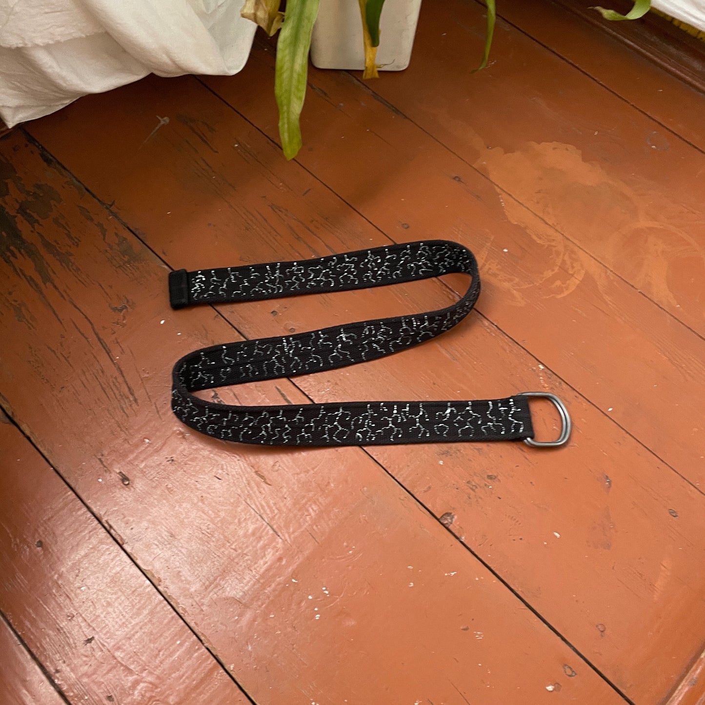 Custom Black Canvas Double Ring Belt – Hand-Printed Crosses | Adjustable 40 in Length | Alt Streetwear Accessory