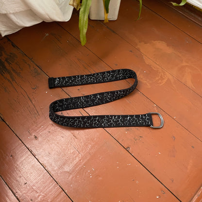 Custom Black Canvas Double Ring Belt – Hand-Printed Crosses | Adjustable 40 in Length | Alt Streetwear Accessory