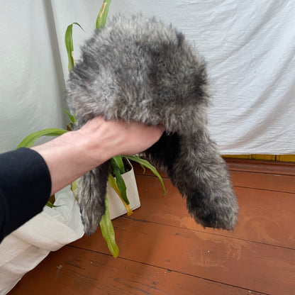 Custom Crosswork Trapper Hat – Black Winter Hat with White Print & Faux Fur | Y2K Alt Streetwear 1 of 1