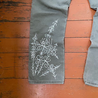 Custom Dickies Crosswork Pants – Handprinted White Graphic on Grey | Vintage Workwear Y2K Alt Streetwear 1 of 1