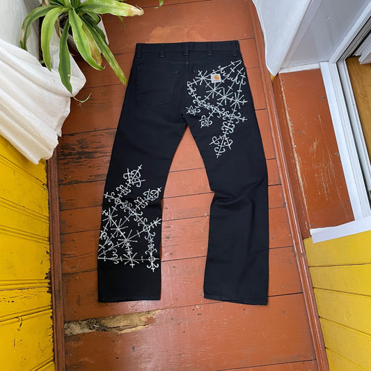 Custom Carhartt Black Pants – Handprinted Cross | Vintage Workwear 1 of 1