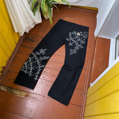 Custom Carhartt Black Pants – Handprinted Cross | Vintage Workwear 1 of 1