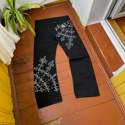Custom Carhartt Black Pants – Handprinted Cross | Vintage Workwear 1 of 1