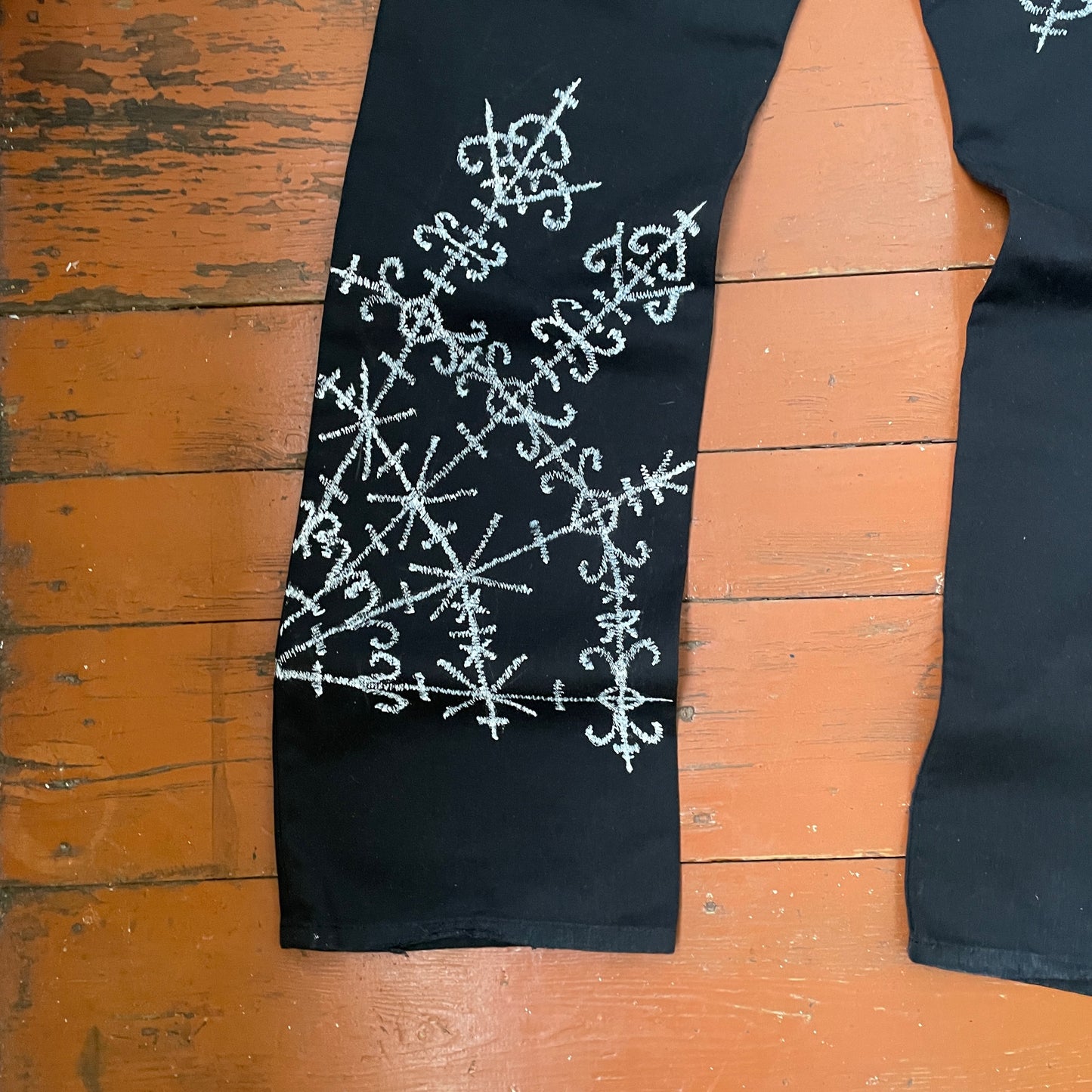 Custom Carhartt Black Pants – Handprinted Cross | Vintage Workwear 1 of 1