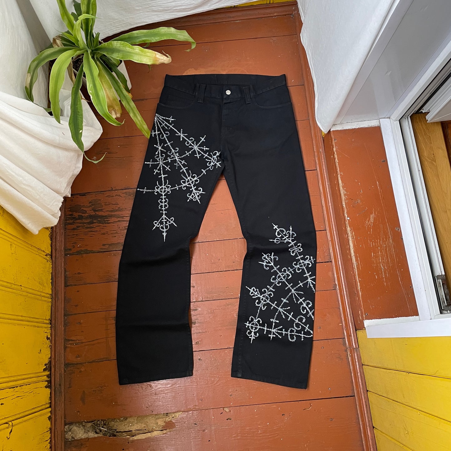 Custom Carhartt Black Pants – Handprinted Cross | Vintage Workwear 1 of 1