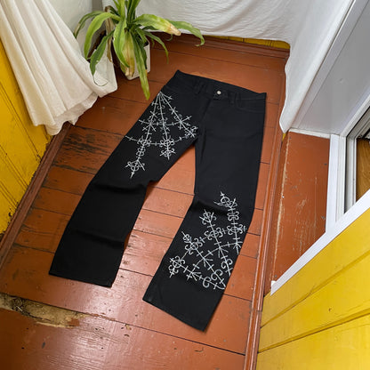 Custom Carhartt Black Pants – Handprinted Cross | Vintage Workwear 1 of 1