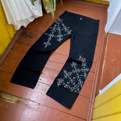 Custom Carhartt Black Pants – Handprinted Cross | Vintage Workwear 1 of 1