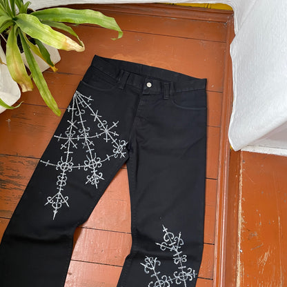 Custom Carhartt Black Pants – Handprinted Cross | Vintage Workwear 1 of 1