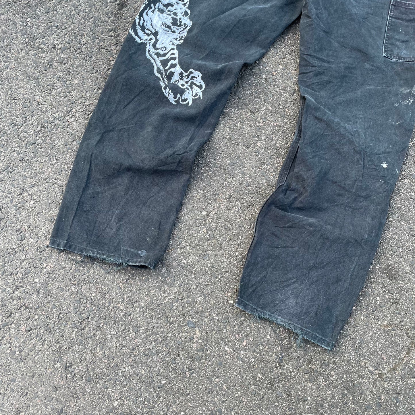 Custom Carhartt Double Knee Black Pants – Vintage Workwear with Tiger Print | 90s Distressed 1 of 1