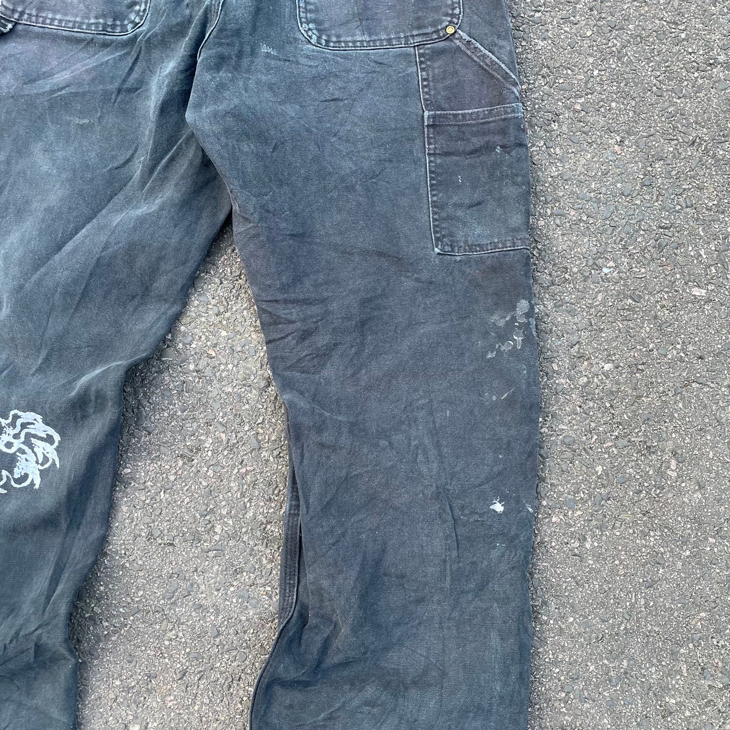Custom Carhartt Double Knee Black Pants – Vintage Workwear with Tiger Print | 90s Distressed 1 of 1